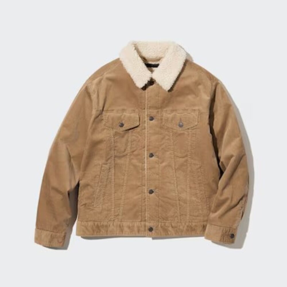 Uniqlo Pile lined fleece trucker jacket men’s brown XL